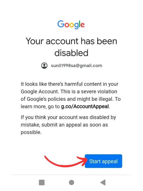 appeal account disabled gmail