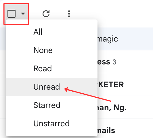 select unread emails gmail
