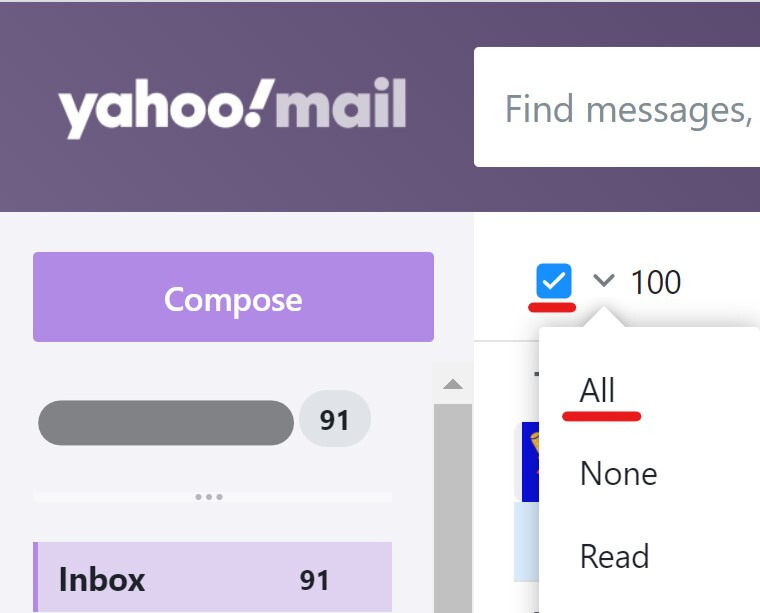 delete all emails on yahoo
