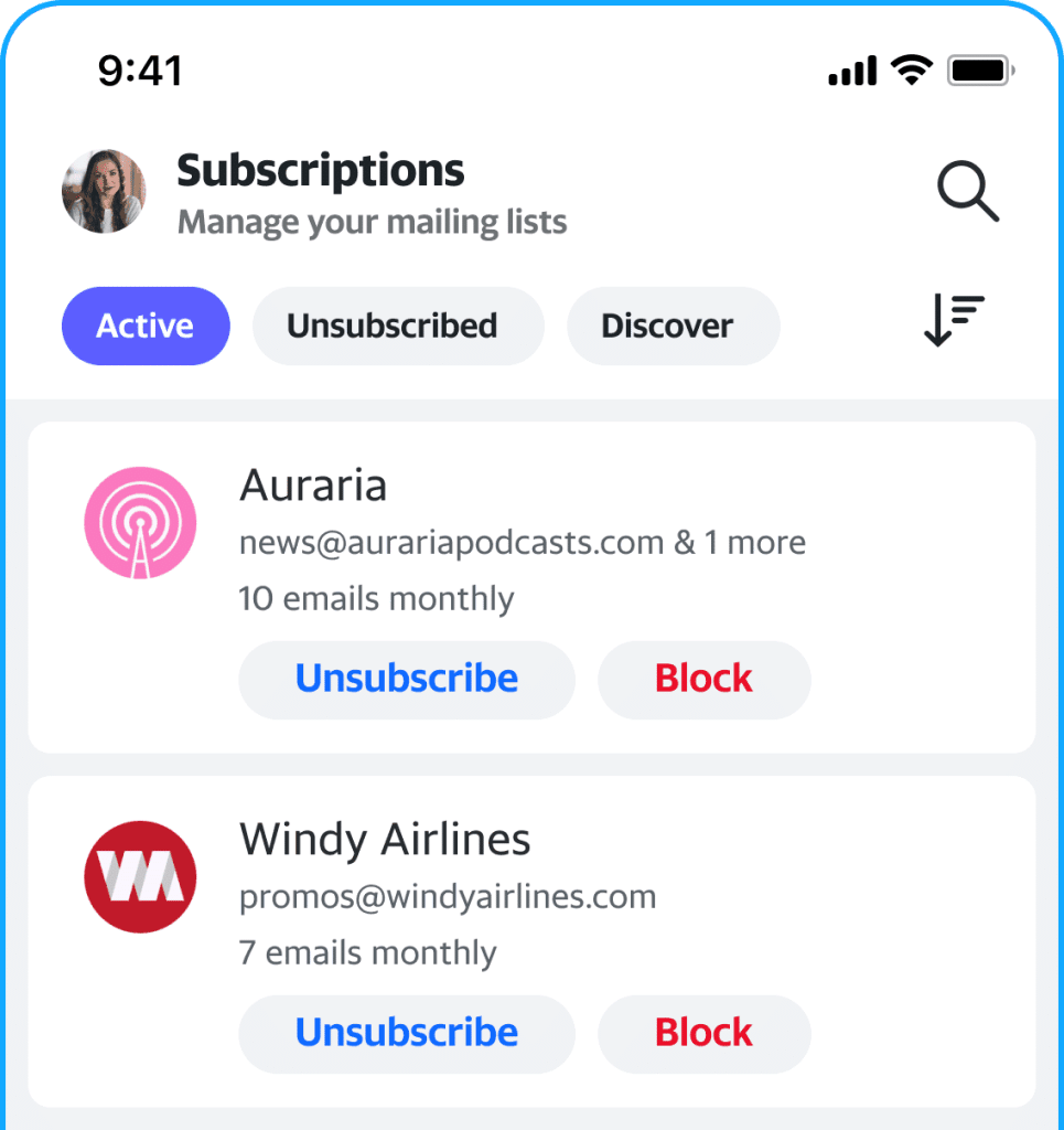 Subscription in Yahoo mail mobile app