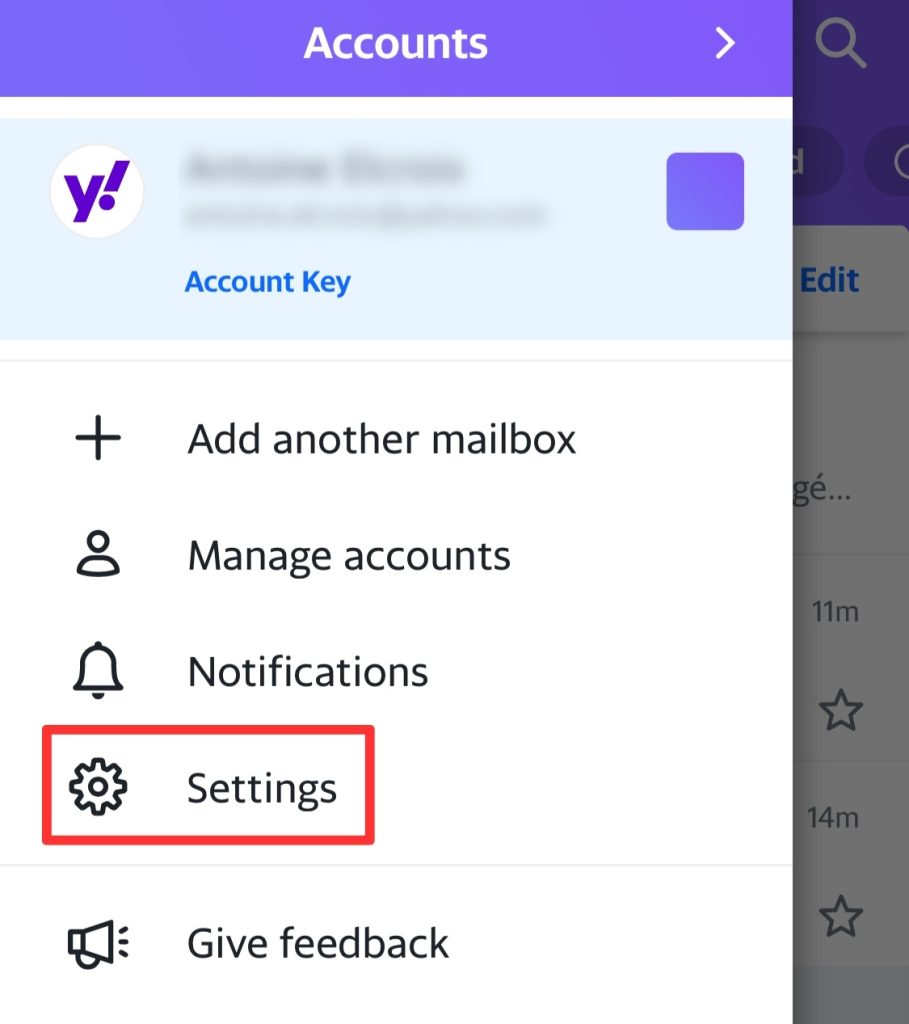 yahoo mail settings