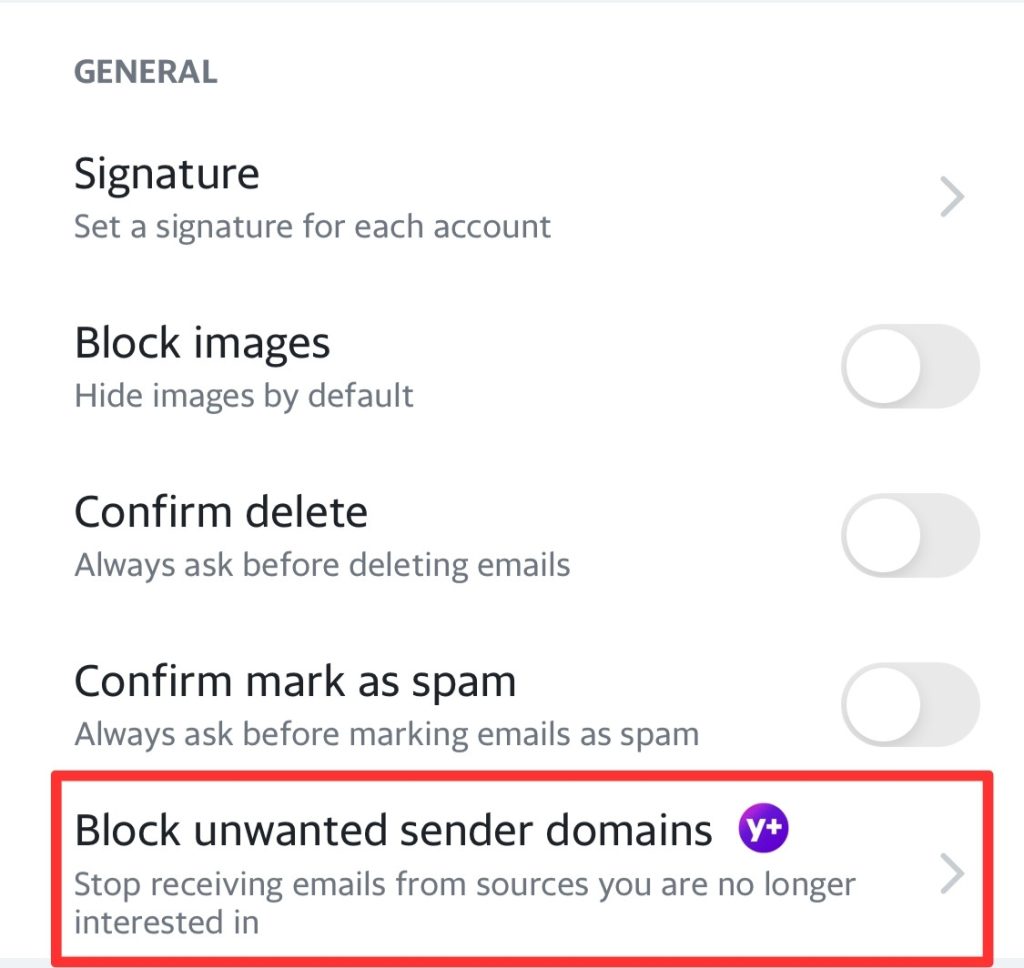 block unwanted sender domains yahoo