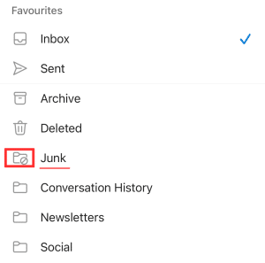 junk mail outlook app